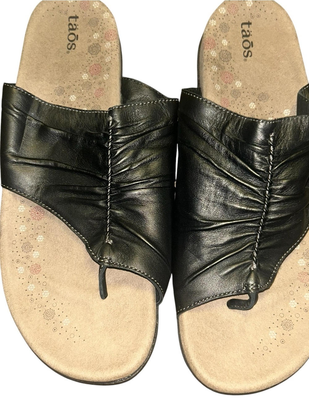 Taos gift 2 black leather slide sandals woman size 11 comfort shoes
